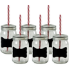 Mason Jar Glass with Lid, Straw & Blackboard Label - 6 Pack Mason Jar Glass with Lid, Straw & Blackboard Label - 6 Pack