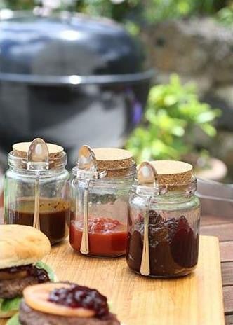 Glass Condiment Jars with Spoons & Tray