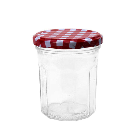 Jam Jar with Red Checkered Lid 250ml - 6 Pack