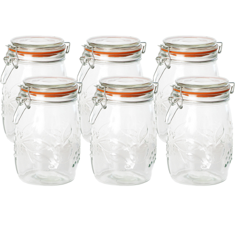 Classic Embossed Glass Jar 1 Litre - Set 6