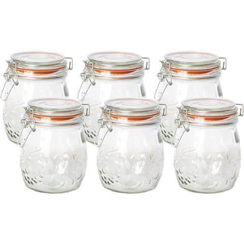 Classic Embossed Glass Jar 750ml - Set 6