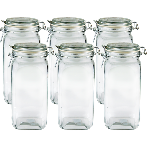 Glass Jar Clip Top Lid & Seal 1.75 Litres - 6 Pack