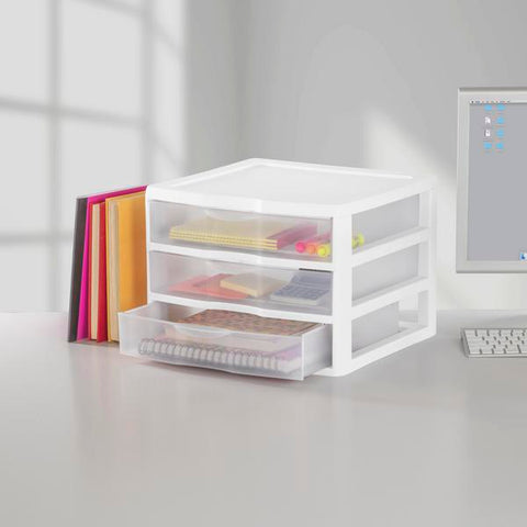 Sterilite 3 Drawer Unit Wide White