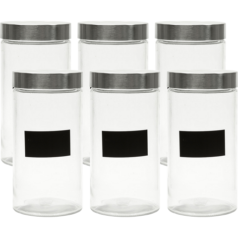 Glass Storage Canister Large with Stainless Steel Lid - 6 Pack