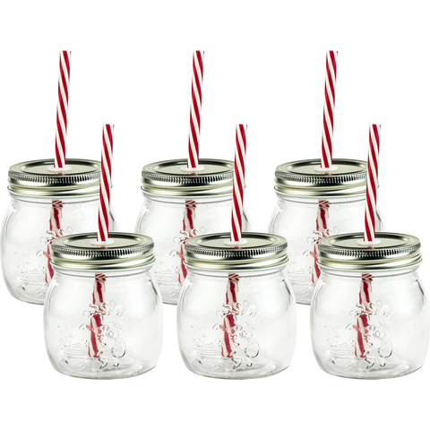 Mason Jar with Straw 250ml - 6 Pack