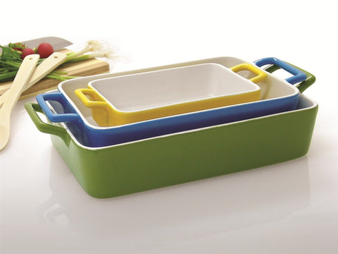 Bright Coloured Ceramic Baking Dish Set 3 Pce