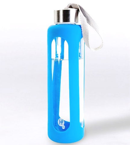 H2 Eco Glass Drink Bottle 500ml - Blue