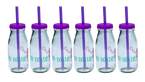 639 my bottle x6 Glass bottle with lid and decal purple online nz